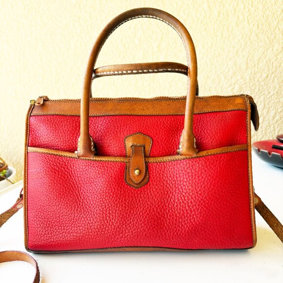 Dooney & Bourke Bag AWL Red & Tan Leather Shoulder Satchel Vintage DAMAGED - Picture 2 of 11